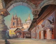 Картина " Вид на храм с царицыных палат. Звенигород. "