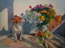 Картина " Джейк и хризантемы "